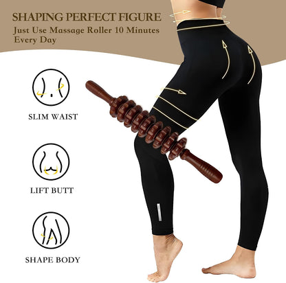 Manual Wood Therapy Massage Stick, Wooden Cellulite Muscle Roller for Legs | Body Sculpting, Lymphatic Drainage Massager, Wooden Massage Tools for Trigger Points Relief, Sore Muscle Recovery