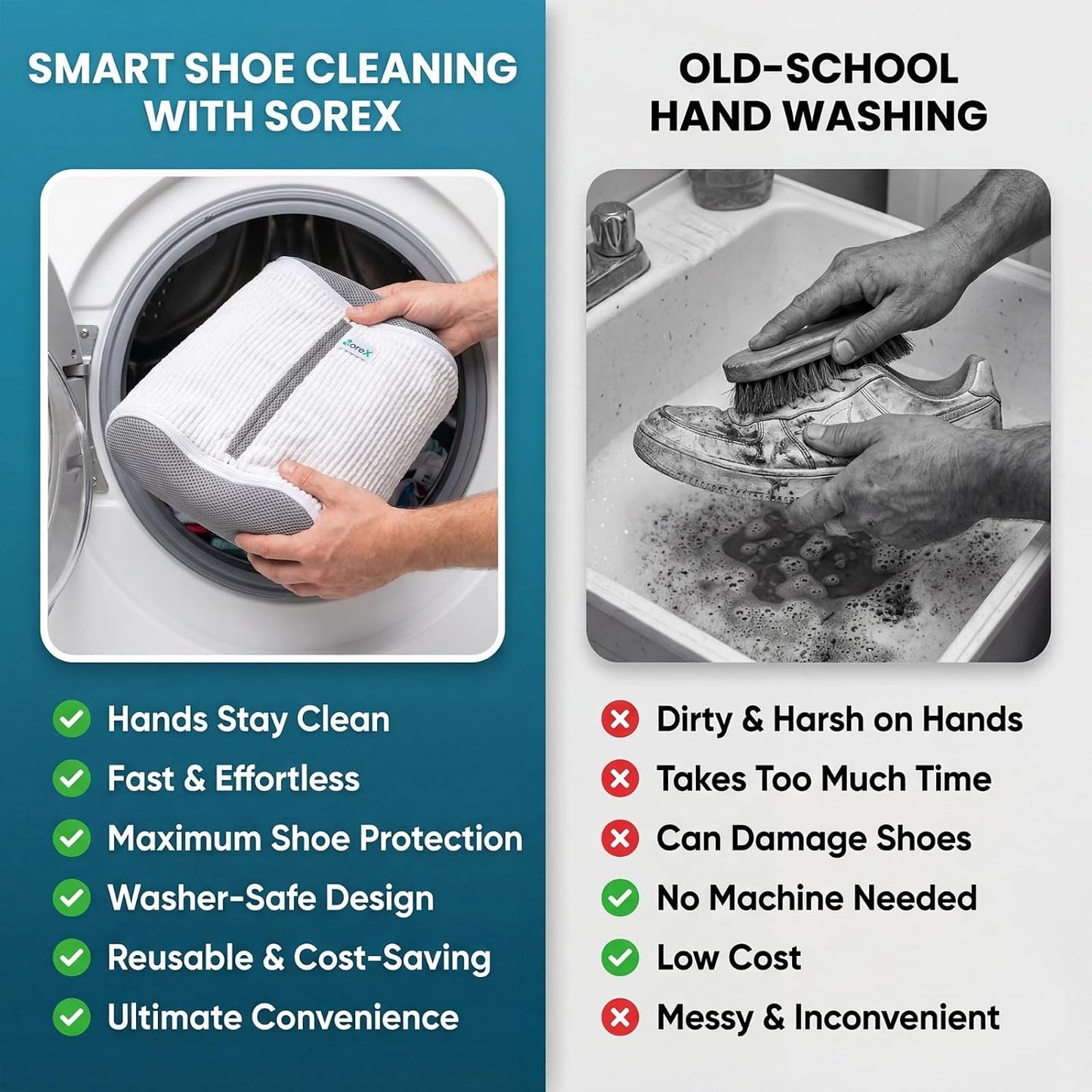 Shoe Washing Machine Bag with Zippered Pocket | Durable Mesh Sneaker Laundry Bag with 2 Laundry Balls & Shoe Washing Brush, Heavy Duty Zipper, No Color Transfer (White)