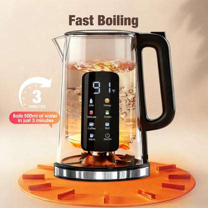 KEINVE 1.7L Electric Kettle, Touch Screen, No Plastic Interior | Double Wall, 6 Preset Temperatures, Fast Boil, and STRIX Control