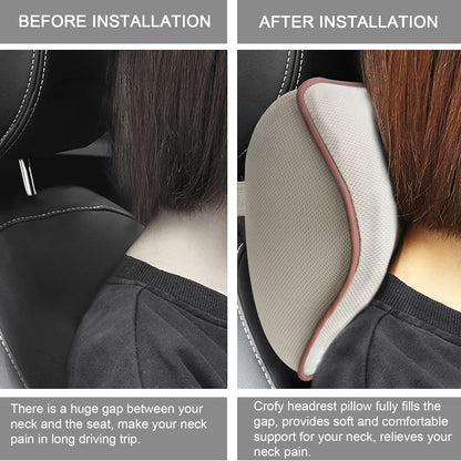 Crofy 2-Pack Car Neck Pillow, Headrest Pillow with Adjustable Strap, Black | Soft Memory Foam; Ergonomic Design Fits Most Car & Office Chairs; Breathable Removable Pillow Cover Is Machine Washable