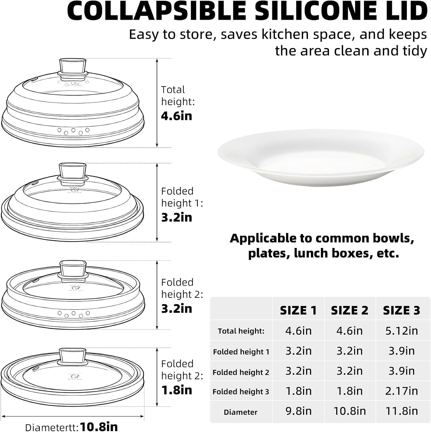 Microwave Splatter Cover Glass Guard Lid with Collapsible Silicone for Food Pot Plate Cover 9.8 inch Dark Blue