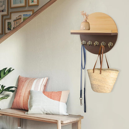 Gurfuy Key Holder for Wall with Shelf - Wood Mail Organizer and Rack with Shelf Hooks Wall Mounted for Entryway Decor Magazines Letter Storage Farmhouse Living Room Bedroom Doorway Green