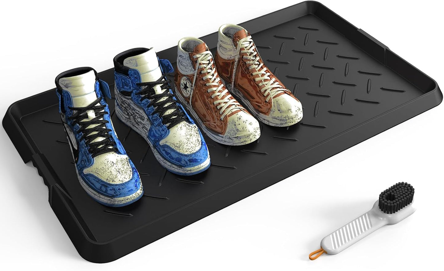 Extra Large Heavy Duty Boot Natural Rubber Shoe Mat for Entryway with Shoes Brush Large Boot Mat Multi-Purpose for Indoor or Outdoor, 16.1x 47.6 Inches