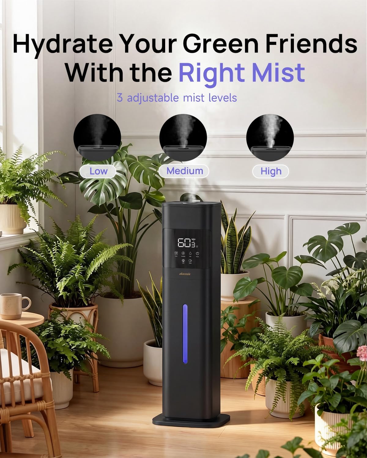 Humidifier Large Room, 2.1Gal/8L Cool Mist Humidifiers for Bedroom 500 sq ft, Humidifiers for Home with Essential Oil Diffuser, Top Fill Quiet Humidifier for Baby Nursery Office Plants, Black