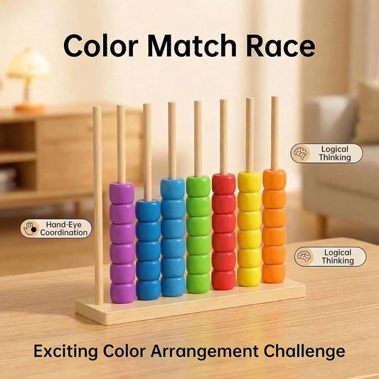 MOYEE Wooden Color Match Challenge Game - Stacking Puzzle for Family & Adults with 60+ Logic Challenges, Speed & Strategy Game for Game Night Gatherings