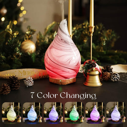 Porseme Essential Oil Diffuser 280ml Handmade Glass Diffuser 7H Runtime | Elegant Handmade Glass Aroma Diffuser with 7-color LEDs, Quiet Aromatherapy and Safe Auto Shut-off, Perfect for Gifts