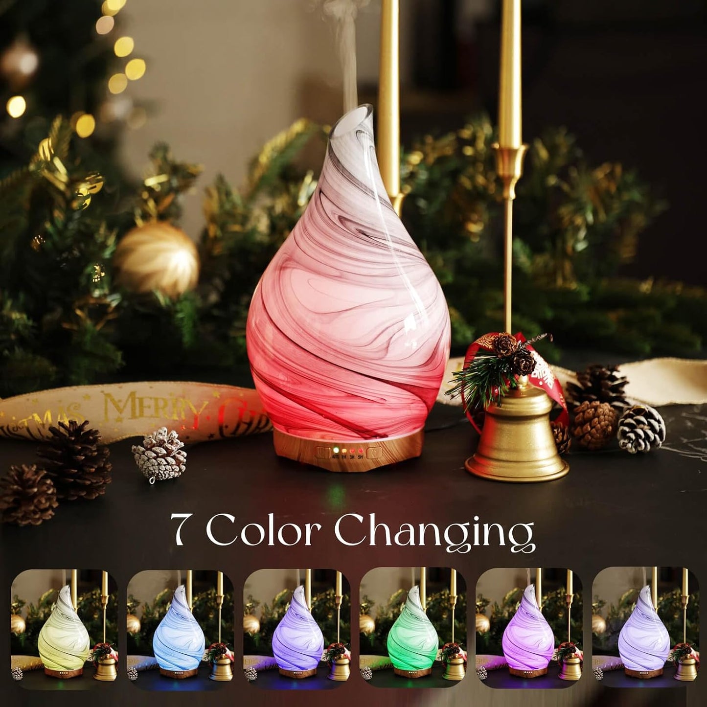 Porseme Oil Diffuser 3D Glass Aromatherapy Ultrasonic Humidifier, Air Refresh Auto Shut-Off, Timer Setting, BPA Free for Home Hotel Yoga Leisure SPA Gift 150ml Last 6H - Colors B