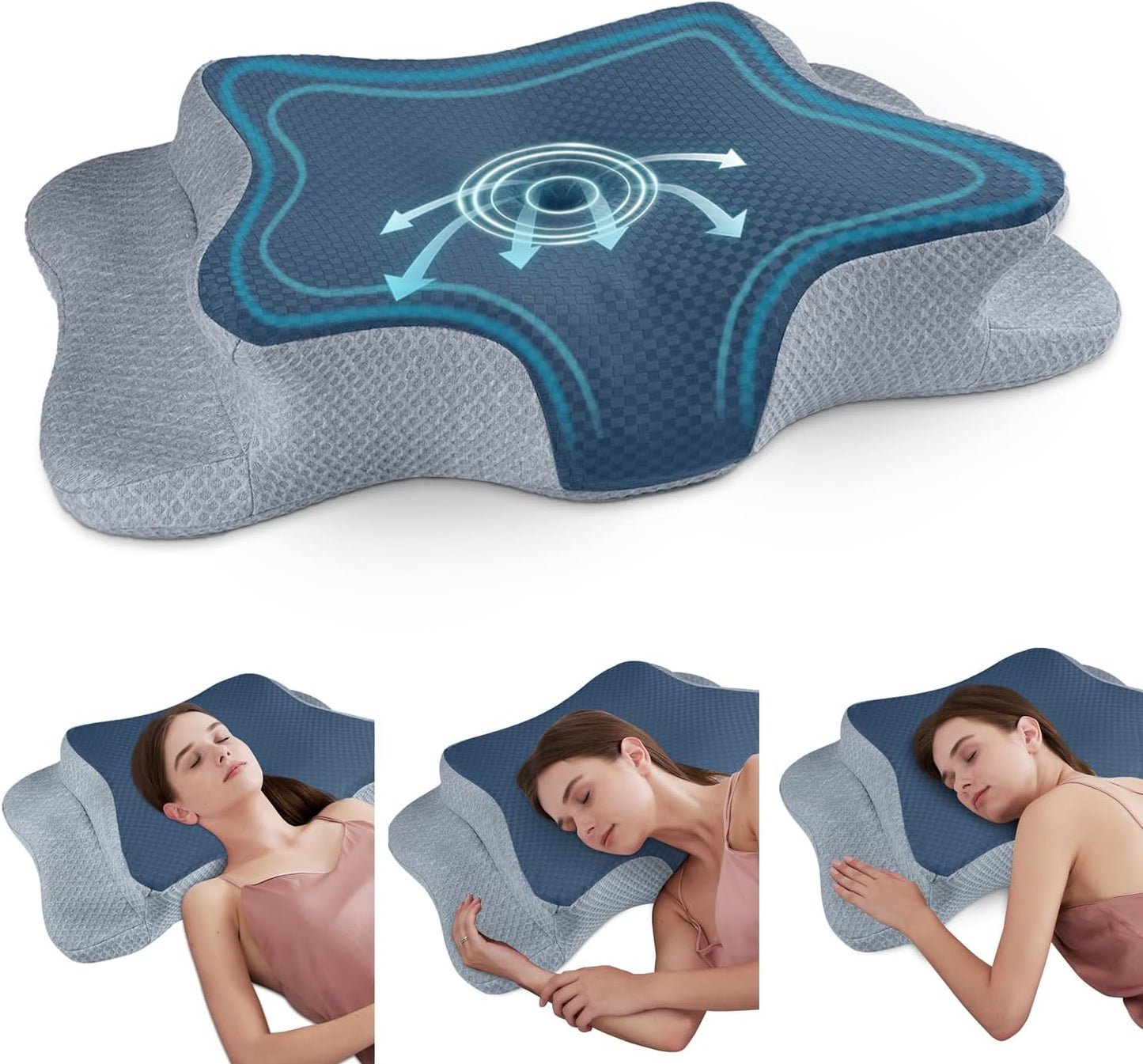 CHxxy Memory Foam Pillows, Cervical Pillow for Neck & Shoulder Pain Relief | Ergonomic Contour Bed Pillow, Soft for Side Sleep Stomach Sleeping and Back Sleeper-Queen Size&Grey