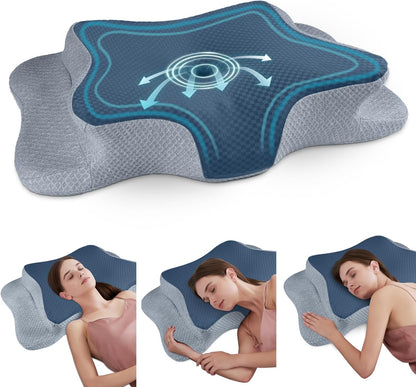 CHxxy Memory Foam Pillows, Cervical Pillow for Neck & Shoulder Pain Relief | Ergonomic Contour Bed Pillow, Soft for Side Sleep Stomach Sleeping and Back Sleeper-Queen Size&Grey