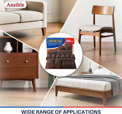 Ansible Felt Furniture Pads Chair Leg Floor Protectors 1" 60PCS | Felt Pads for Hardwood Floors,Self-Adhesive, Reduce Noise and Anti-Scratches,Easy to Install,Beige,Round