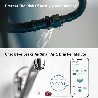 Frizzlife LP365 Smart Water Monitor and Automatic Shutoff Valve - 0.01GPM Ultrasonic Micro Leak Detection, APP Wi-Fi Remote Control, Real-Time Flow/Temp Alarm, 24/7 Water Usage Reports, 3/4" and 1"