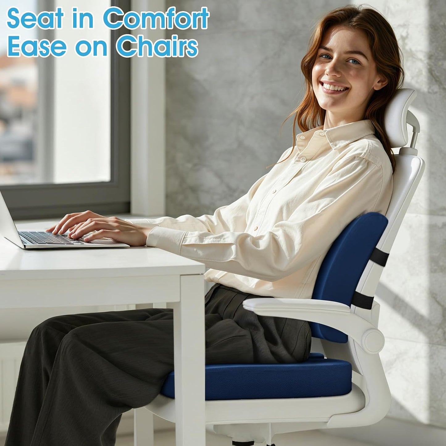 CushZone Ergonomic Seat Cushion & Lumbar Support Pillow - Memory Foam for Sciatica Pain Relief & Posture Correction, Non-Slip Chair Cushions for Office Chair/Car/Wheelchair/Travel (Black)