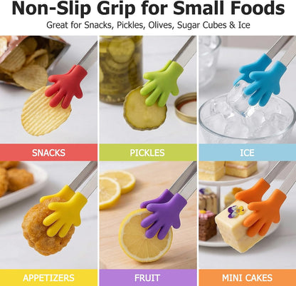 Mini Tongs, 8 PCS Silicone Hand Shape Food Tongs, 5 Inch | Colourful Small Tongs for Toolfor Candy, Snacks, Chips, Cookies, Appetizers, Fruit, Ice Cubes, Party, Buffet & Dessert Table