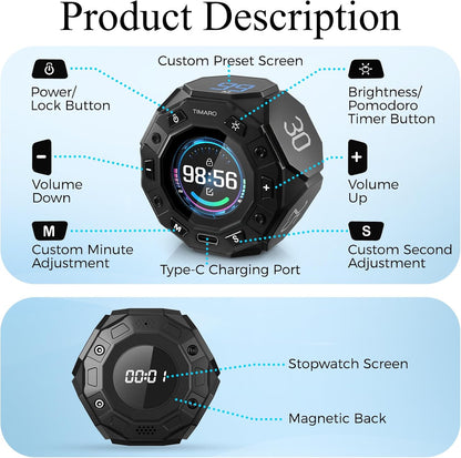 TIMARO Pomodoro Timer with 3/5/10/25/30 Min Presets for Productivity