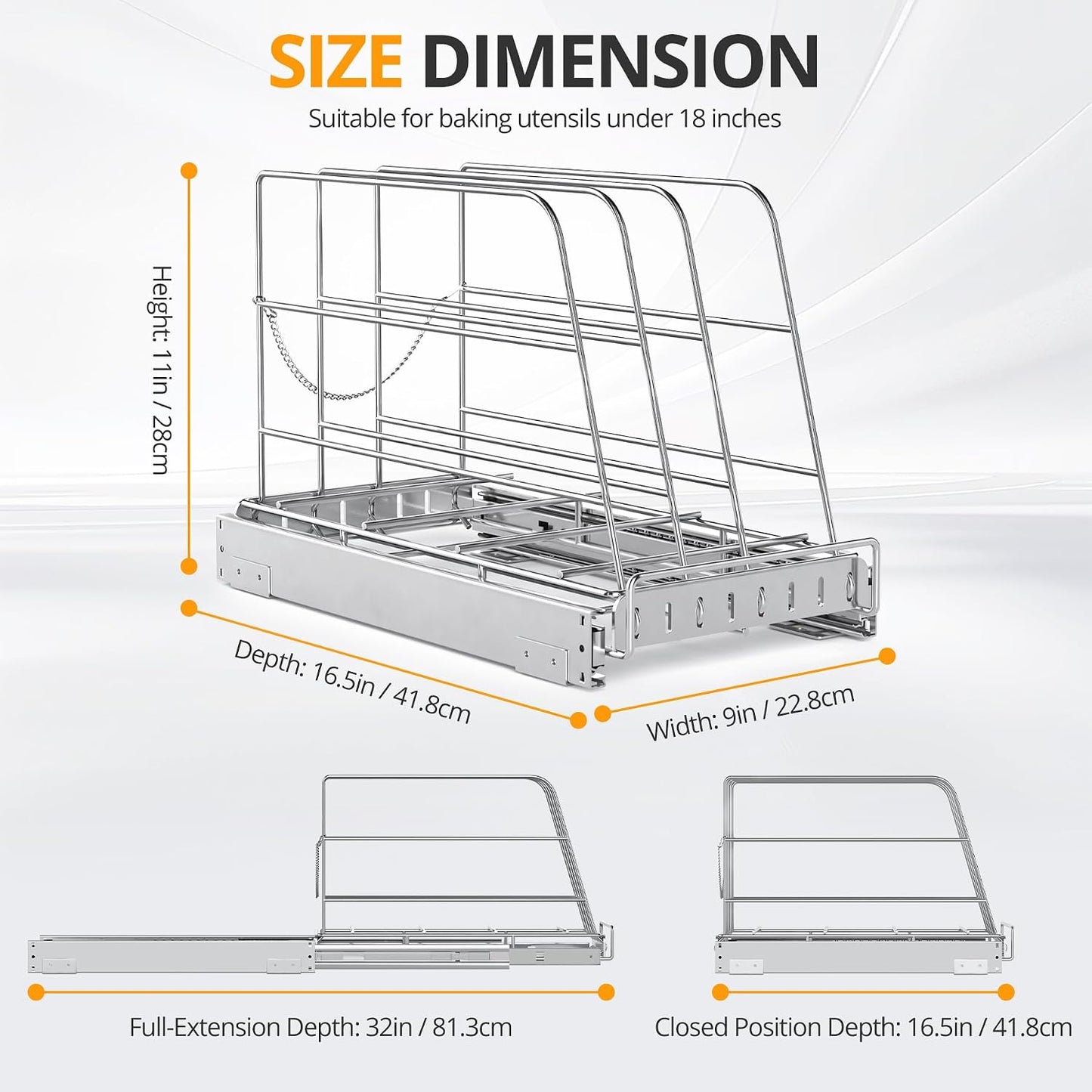 Pull Out Cabinet Organizer for Cutting Board, Cookie Sheet, Baking Sheet | Stainless Steel Sliding Rack for Bakeware & Trays, Heavy-Duty Cutting Board Organizer