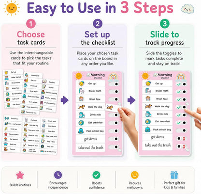 2PCS Magnetic Visual Chore Chart for Kids, Schedule Checklist for Kids, Kids to Do Task (1 Morning Checklist Boards, 1 Bedtime Checklist Boards) (Pink)