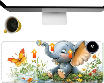 Heated Desk Pad Heated Large Mouse Pad, Electric Quickly Warm Desk Mat with 3 Levels Heating 3 Hours Auto Shut-Off, 31.5" x 13" Warm Gaming Mousepad Hand Foot Warmer, Baby Elephant