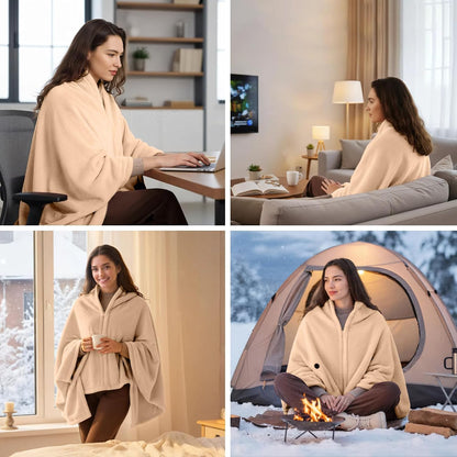 Heated Throw Blanket, Graphene Electric Heated Shawl, 20000mAh 7.4V Battery Operated, Fast Heating with 3 Temperature Levels Portable Heated Blanket, Wearable Cordless Heated Wrap (Khaki)