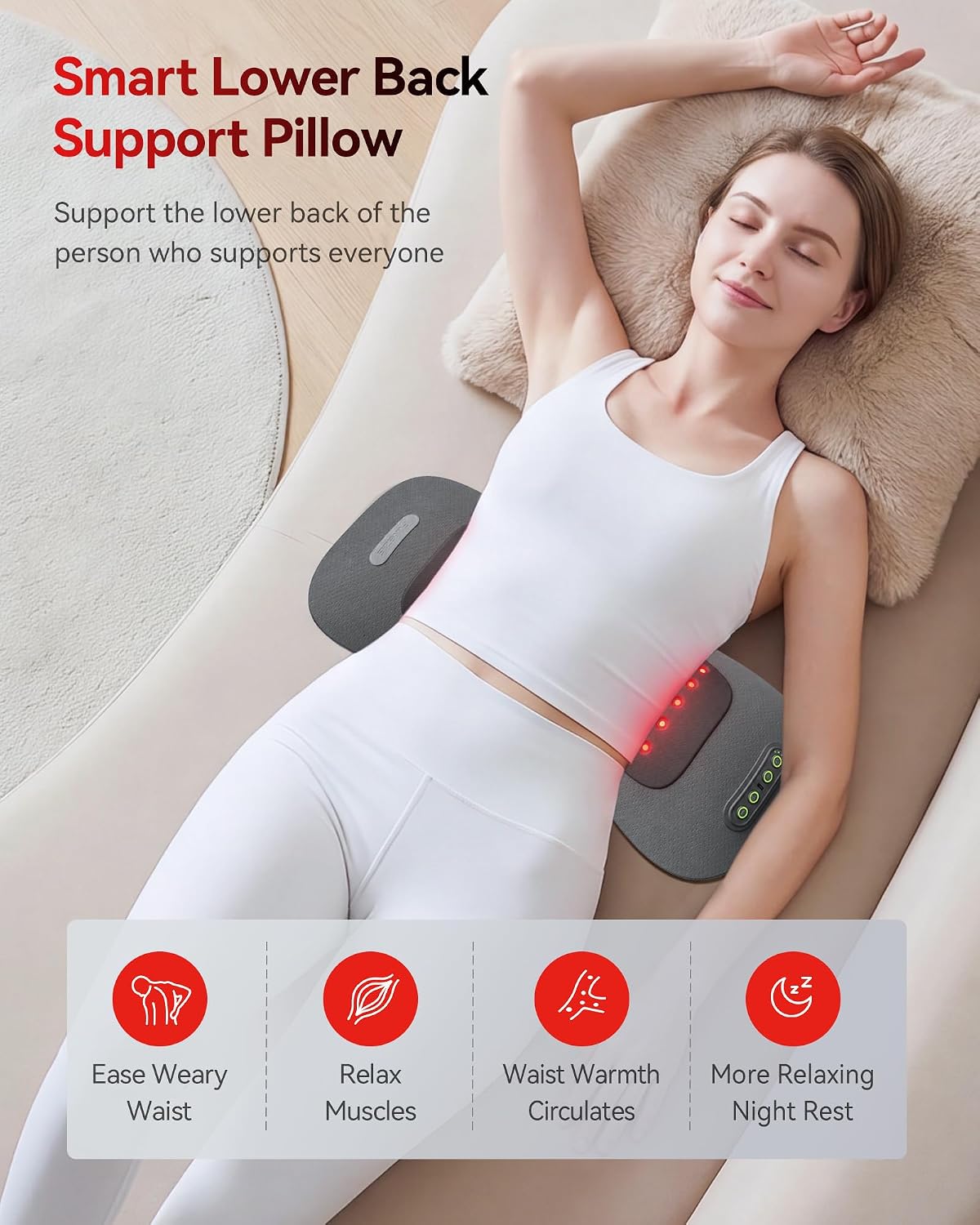 FliKEZE 4-in-1 Lumbar Massager with Red Light 660/850nm Cordless 5000mAh