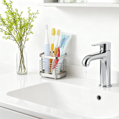 Toothbrush Holders for Bathrooms, 4 Slots Metal Tooth Brushing Organizer | Rustproof Electric Tooth Brush Toothpaste Holder with Drainage for Bathroom Countertop, White