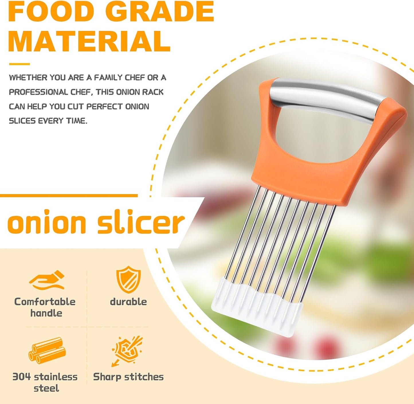 Stainless Steel Onion Holder for Slicing,Onion Slicer Holder,Kitchen Gadget | Green Onion Slicer Holder, Onion Cutter for Slicing of Onions, Tomatoes, Avocados, Eggs and Other Vegetables