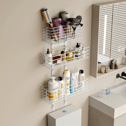 Yuyetuyo 7-Tier Over The Door Organizer, Shower Caddy Hanging &Wall Mounted Hair Tool Organizer/Hair Dryer Holder Adjustable, Behind Door Storage for Bathroom Bedroom Closet Cabinet Pantry Kitchen