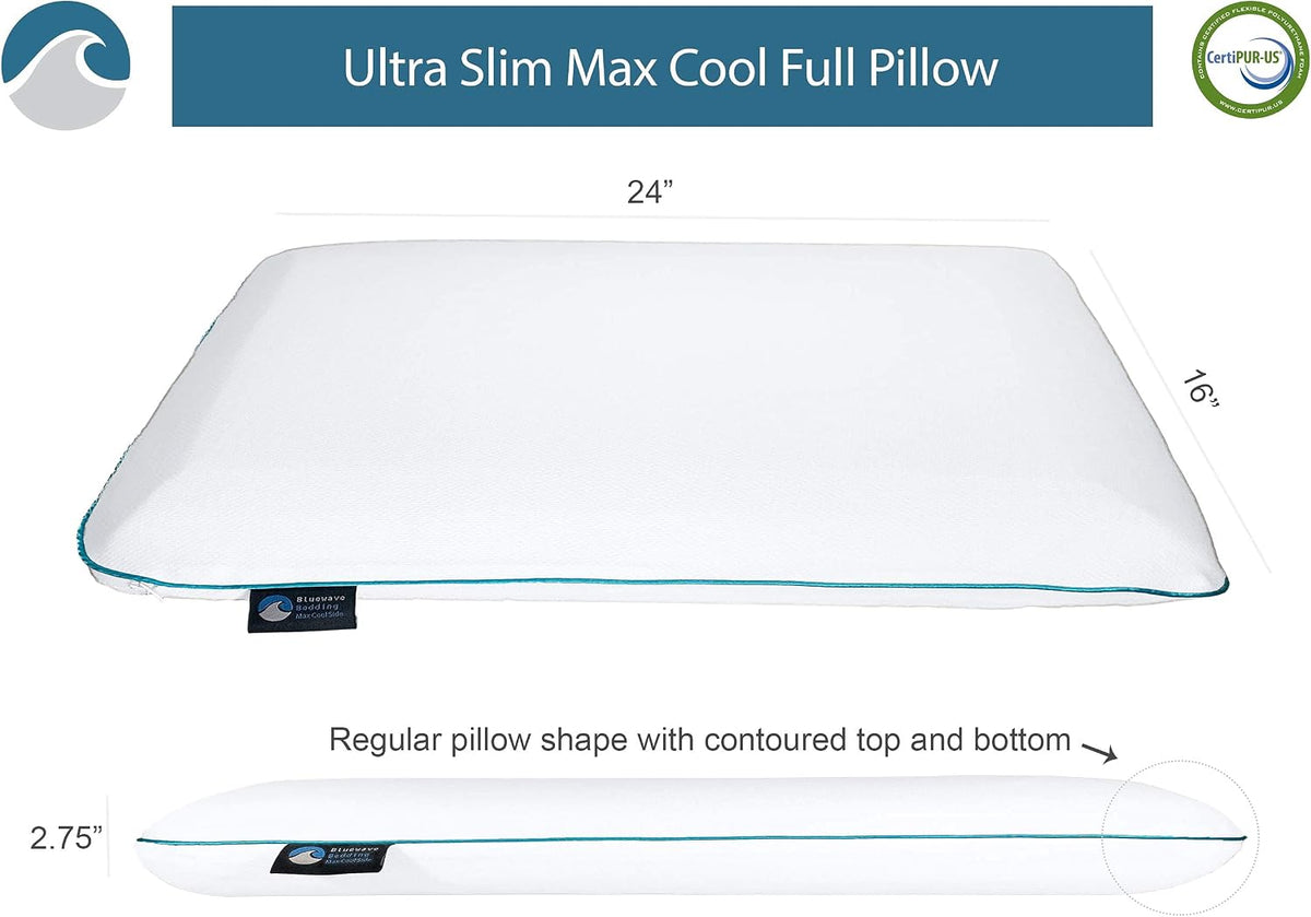 Bluewave Bedding Ultra Slim Gel Memory Foam Pillow for Stomach and Back Sleepers - Thin, Flat Design for Cervical Neck Alignment and Deeper Sleep (2.75-Inches Height, Standard Size)
