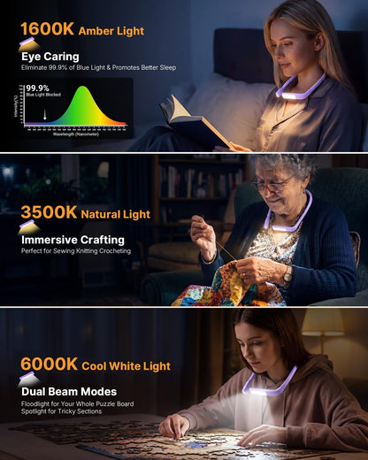 Neck Book Light, Rechargeable Reading Light, 3 Colors Dimmable | Back to School Supplies College Dorm Essentials Bed Lamp, Hands-Free, Dual Lamps, 80H Lasting Neck Light, Gifts for Gilrs