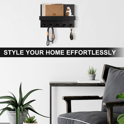 Key Holder for Wall, Decorative Key Holder with Shelf | Key and Mail Holder Wall Mount, Farmhouse Decor with 5 Key Hooks for Keys, Coats, ect.
