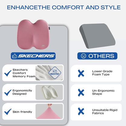 Skechers Seat Cushion, Ergonomic Memory Foam Cushion for Long Sitting Hours on Office & Home Chair, Car Seat Cushion for Sciatica, Coccyx Cushion,Brown