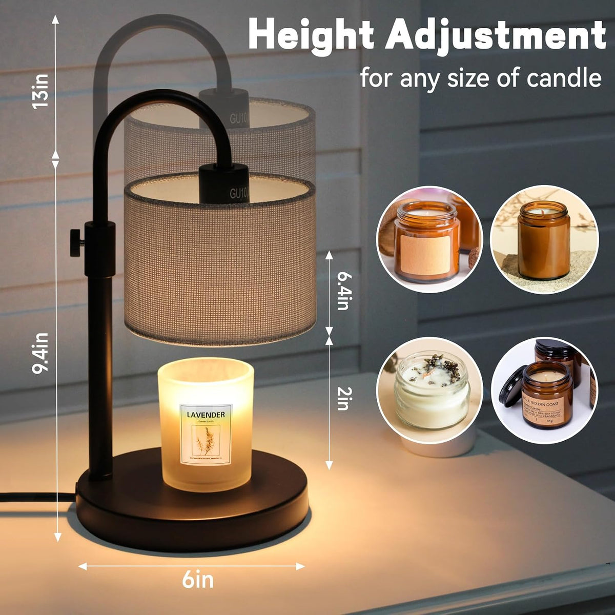 FINCMY Candle Warmer Lamp with Timer, Adjustable Height Candle Wax Warmer Candle Lamp Warmer for Jar Candles, Home Decor House Warming Gifts Compatible with Various Candles (Linen)