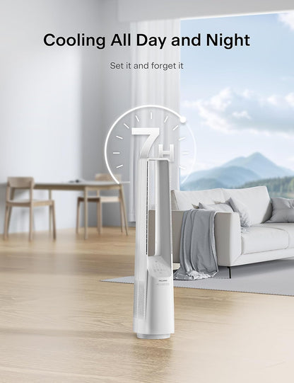 PELONIS 40" 90° Oscillation Bladeless Fan for Bedroom with Remote, White | Bladeless Cooling Tower Fan with 6 Speeds, 4 Modes, 26 ft/s, Brushless DC Motor, Quiet 22dB, 7-Hr Timer for Home, Office Use