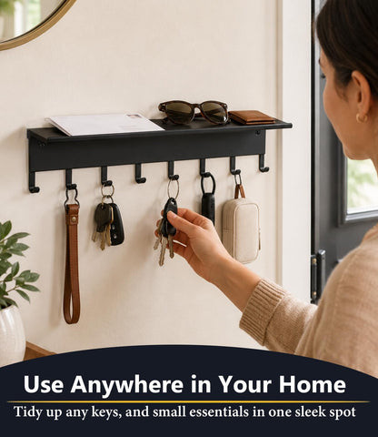 Key Holder Hooks Organizer Shelf Hanger Rack Wall Mounted Sweet Home Metal Decor Stylish and Practical for Entryway Front Door Kitchen Hallway Garage Mudroom Office Hardware Included Black