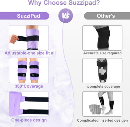 SuzziPad 360° Cold Pack for Calf, Shin, Arm & Elbow – Ice Wrap with Dual-Cover Design, Adjustable Velcro Straps, Leakproof & Reusable Cold Compress for Post-Workout Recovery (2 Packs), Black | Dual-Cover, Adjustable Straps, Leakproof Cold Compress for