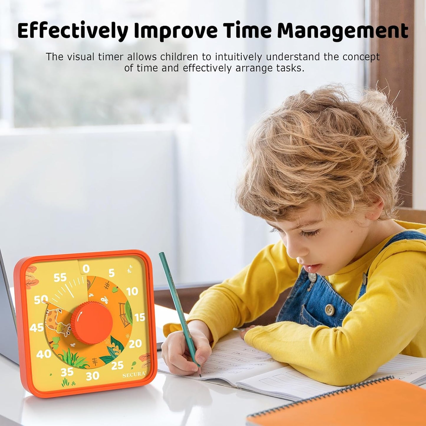 Secura 7.5-Inch Rocket Pattern Visual Timer for Kids, 60-Minute Countdown Timer for Classroom or Kitchen, Durable Mechanical Timer Clock with Magnetic Backing (Blue)