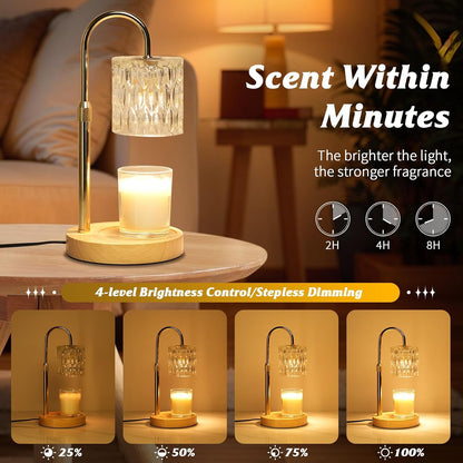 HAIDOLIANG Blue Candle Warmer Lamp with Timer and Dimmer | Height and Brightness Adjustable,Glass Electric Wax Warmer with 2 Bulbs for Women Gifts, Home Decor for Scented Jar Candles