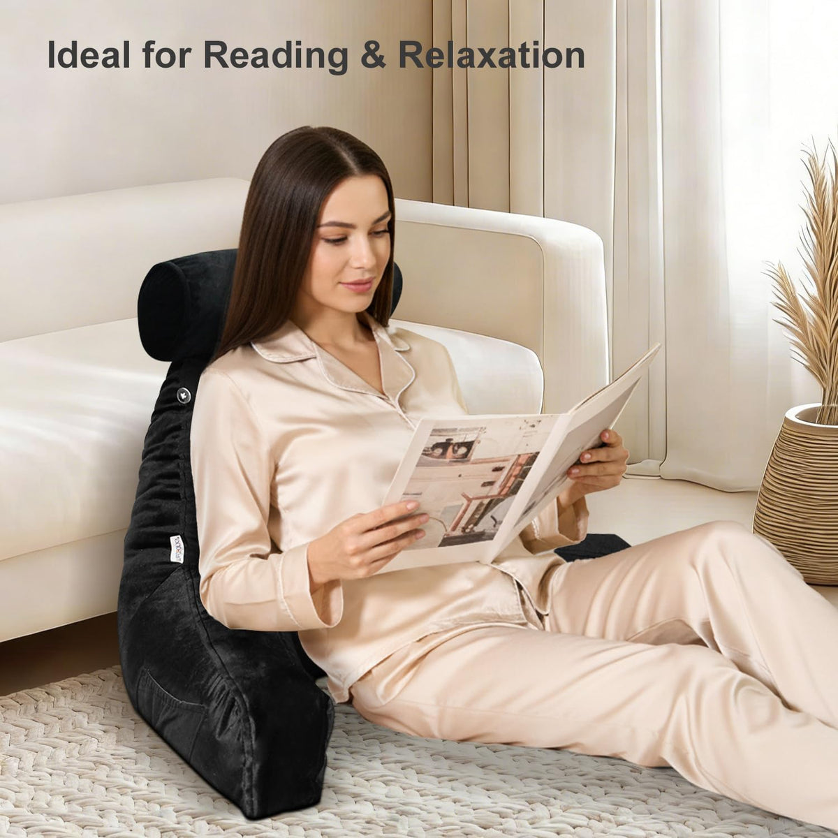 26" Reading Pillow for Sitting Up in Bed, Backrest with Arms