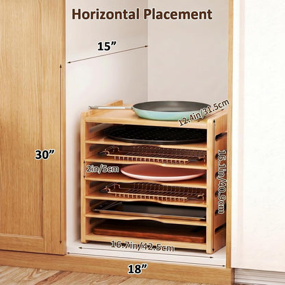 7 Tier Wooden Tray Dividers for Cabinets | Kitchen Vertical Cookie Sheet Organizer, Baking Trays Storage Rack, For Baking Pans, Cutting Board
