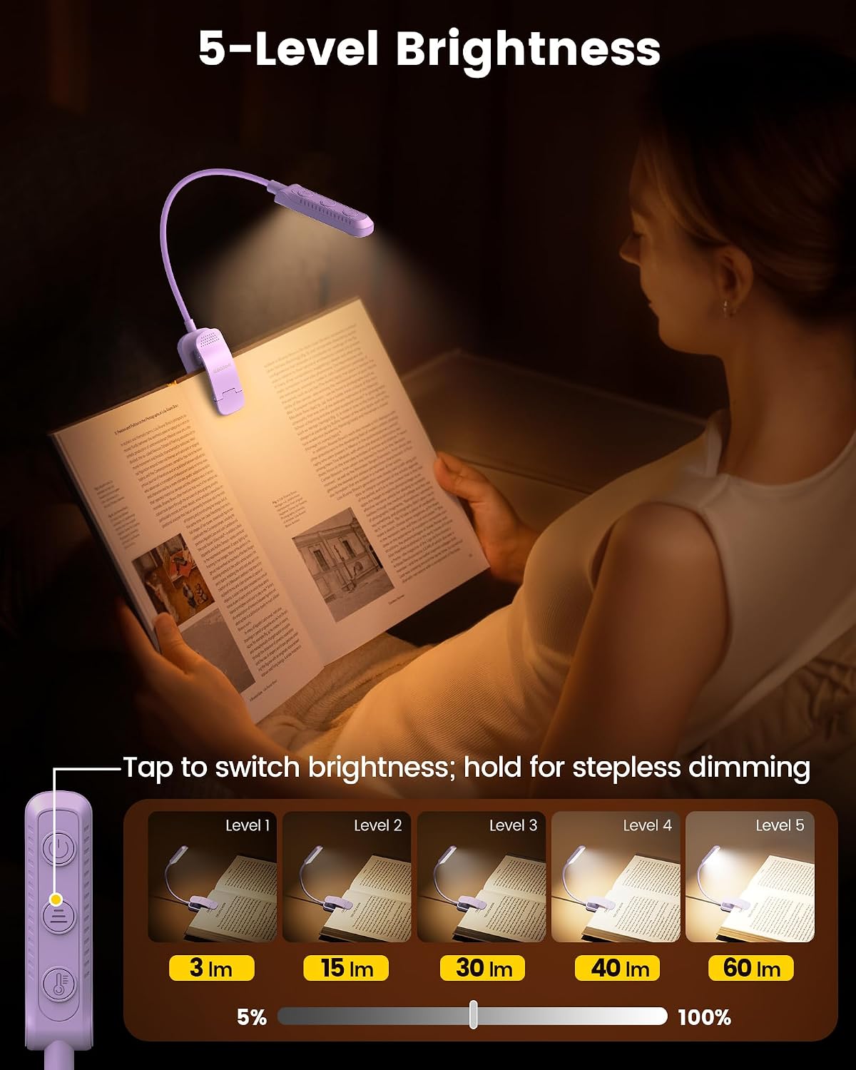 Glocusent 13 LED Book Lights for Reading at Night, Gifts for Book Lovers