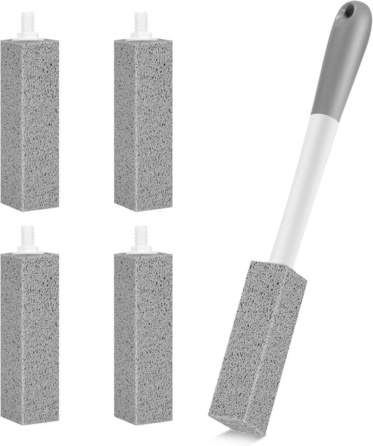 4 Pack Gnvop Toilet Pumice Stone with Long Handle,Pumice Stone Toilet Bowl Cleaner,1 Cleaning Handle, 4 No Touch Replaceable Piedra Pomez for Cleaning Toilets, Bathtubs, Grills, Swimming Pools, Sinks