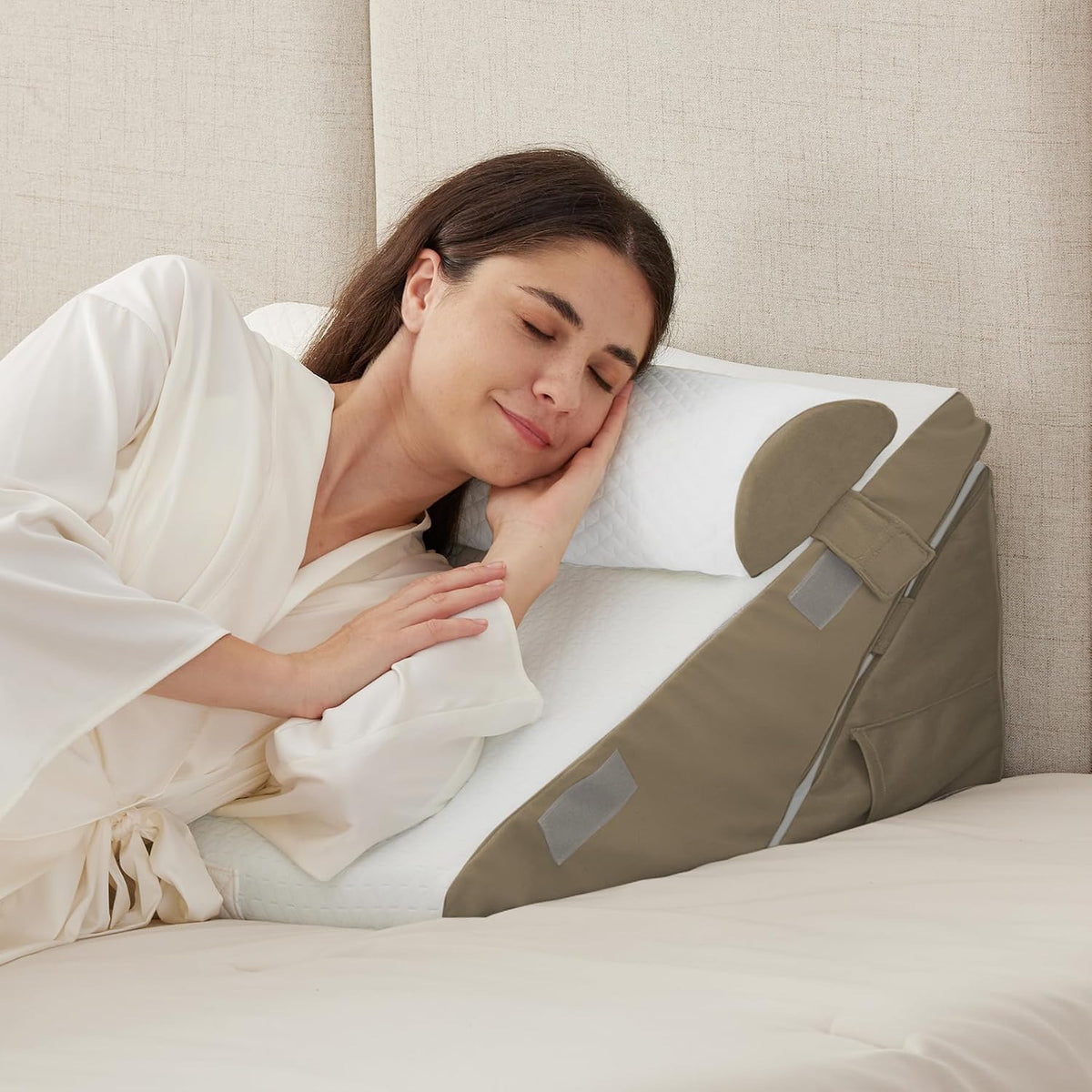 Ruqmuis Wedge Pillow Set for After Surgery, 3PCS Adjustable 9&12 Inch Bed Wedge Pillow for Sleeping, Incline Pillow Wedge for Headboard, Post Surgery, Acid Reflux, Neck&Back Support, White/Grey