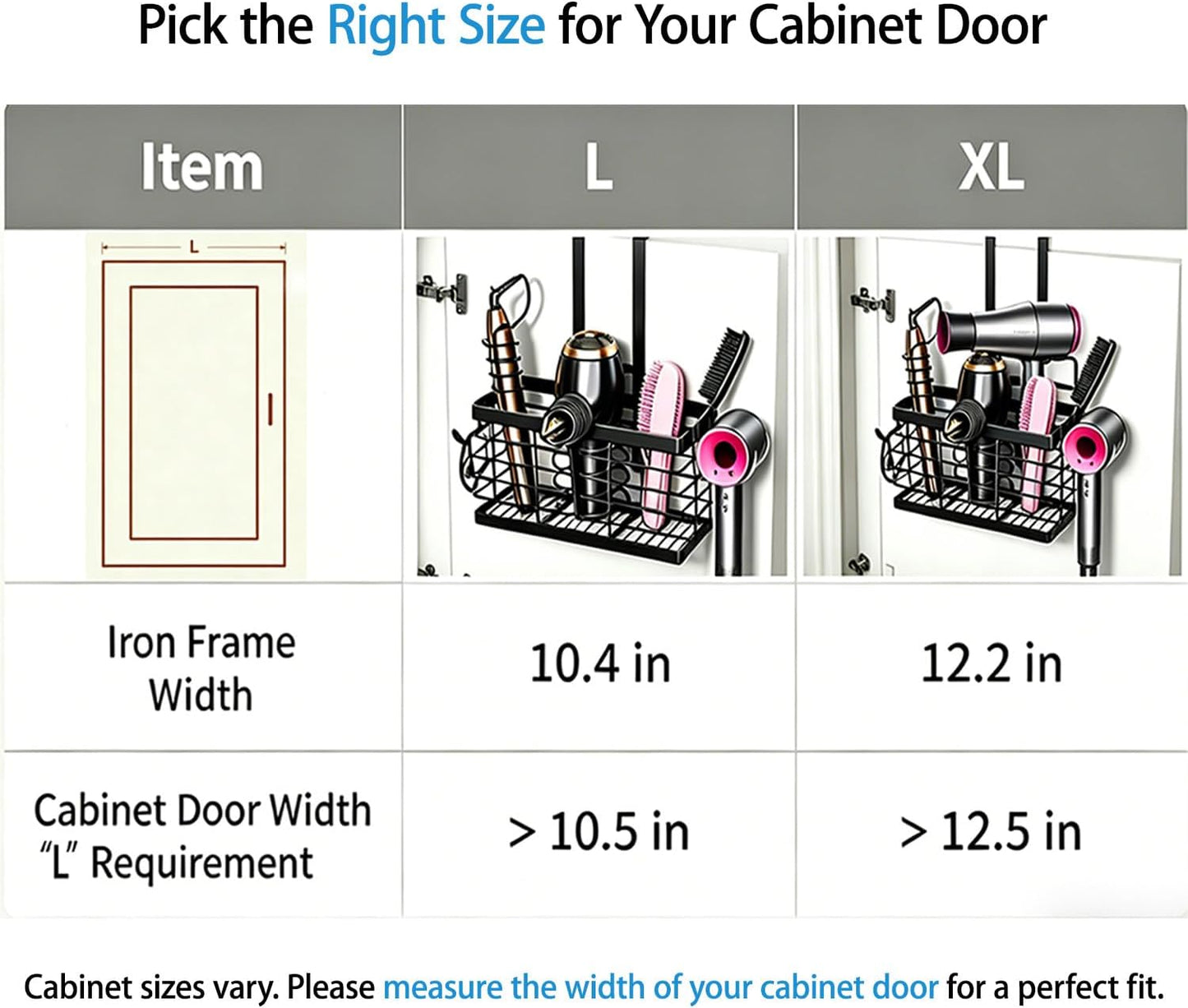 2026 Upgraded 3-in-1 Universal Hair Tool Organizer, XL Size, Black | Adjustable Height Metal Hair Dryer Holder, Wall Mounted, Over Cabinet Door, Countertop, Bathroom Storage