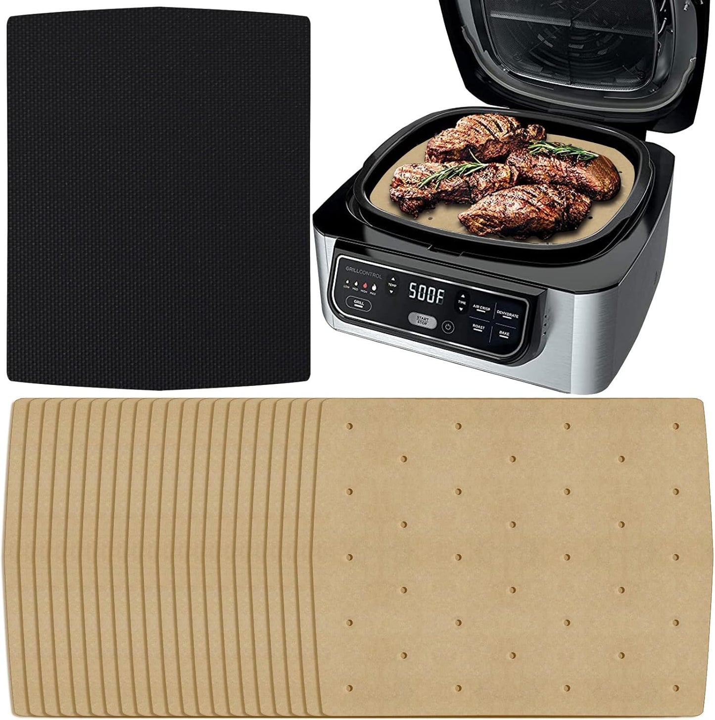 WMKGG Silicone Air Fryer Liners, 2PCS Air Fryer Silicone Liners | Reusable Rectangular Non-Stick Basket Accessories for Ninja Foodi Dual DZ201/DZ401 8-10QT