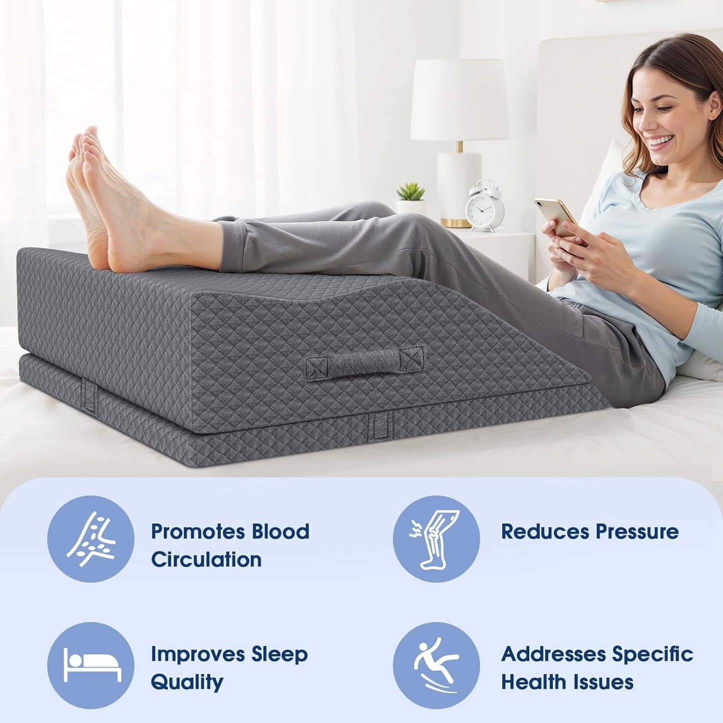 Elevation Pillows for Leg After Surgery, Memory Foam Adjustable Wedge Pillow for Injury or Rest, Ankle Pillow for Sleeping Blood Circulation Grey/Double Leg