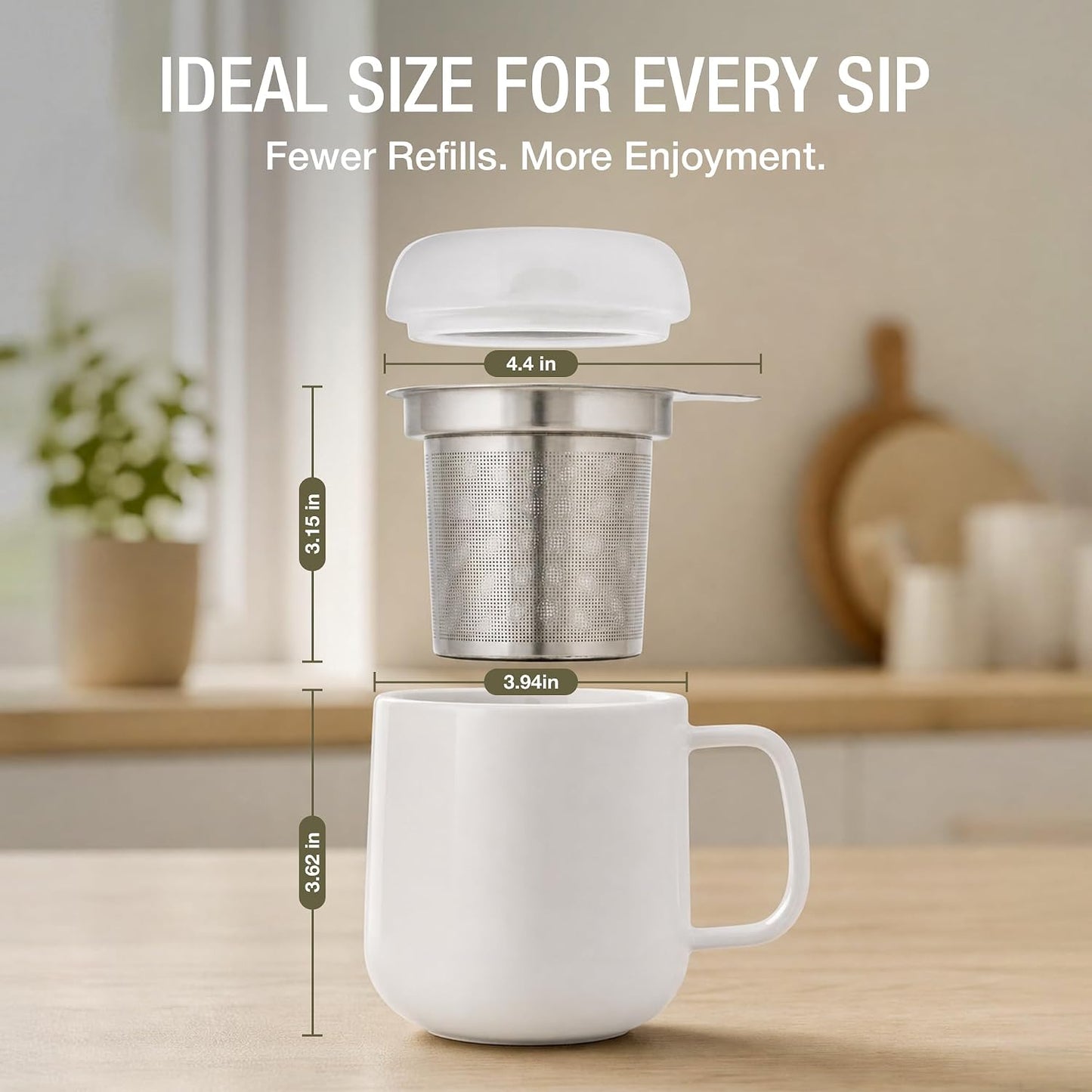 Tealyra - Sumo Porcelain Loose Tea Steeping Mug - 15oz/450 ml Ceramic Tea Cup with Infuser and Lid/Coaster - Extra Fine Stainless Steel Infusion Strainer - For Home or Office - Yellow