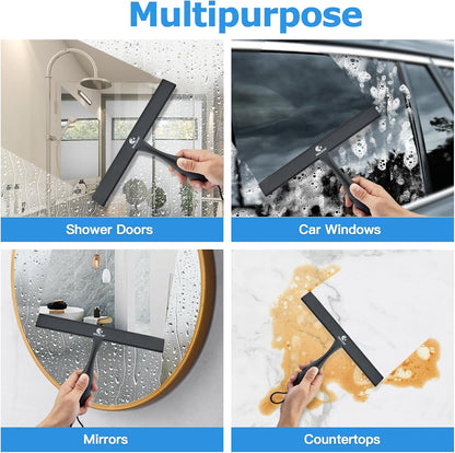 Shower Squeegee for Shower Doors with Bold Handle, 11" Anti-Rust Silicone Shower Squeegee for Shower Glass Door with Stainless Steel Inner Frame, Ergonomics All-Purpose Window Squeegee-Black