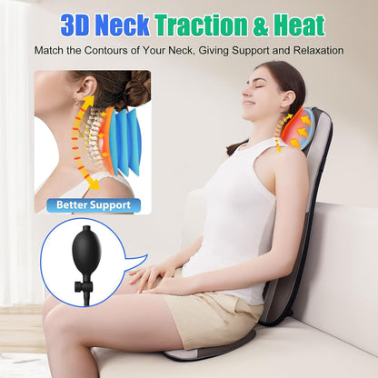 Back Massager with Soft Plush Fabric Cover, Massage Seat Cushion with 8 Vibration Motors & 2 Heating Levels, Chair Massager for Recliner, Office Chair, Sofa Use