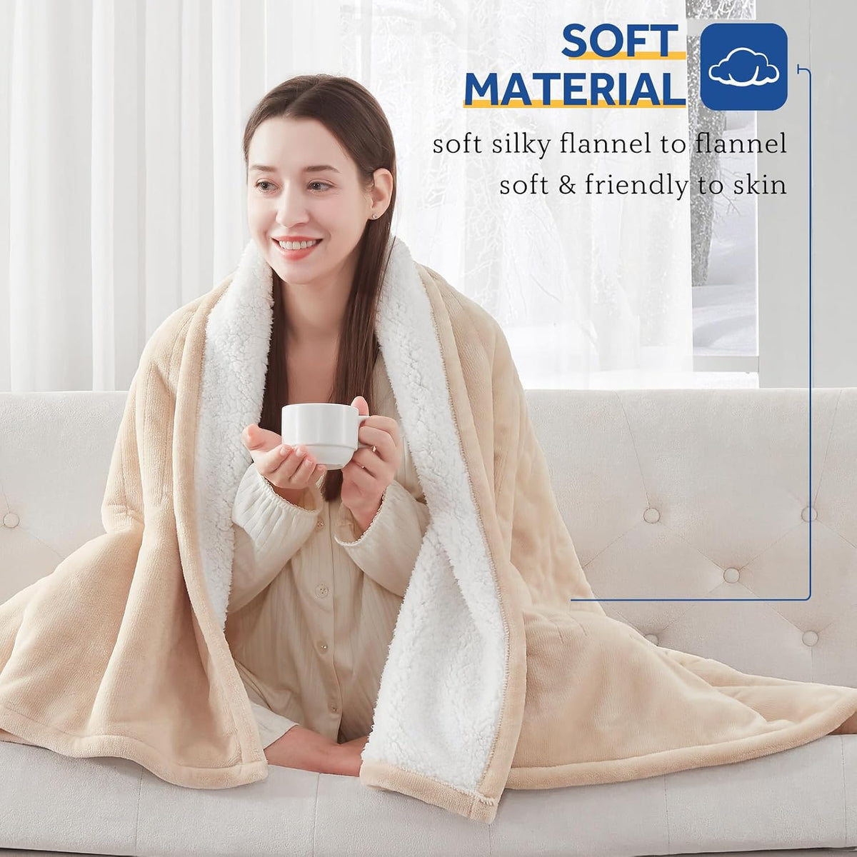 Sealy Electric Throw Blanket Heated Flannel & Sherpa Auto Shutoff 50"x60"