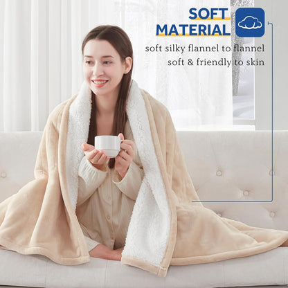 Sealy Electric Throw Blanket Heated Flannel & Sherpa Auto Shutoff 50"x60"