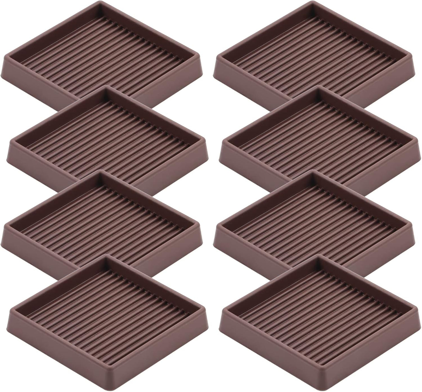 3X3 Square Rubber Caster Cups, Non Slip Furniture Pads - 4 Pack | Anti-Slip Furniture Gripper, Anti Skid Furnitures Feet, Anti Slide Floor Protector for Bed Couch Stoppers, Brown